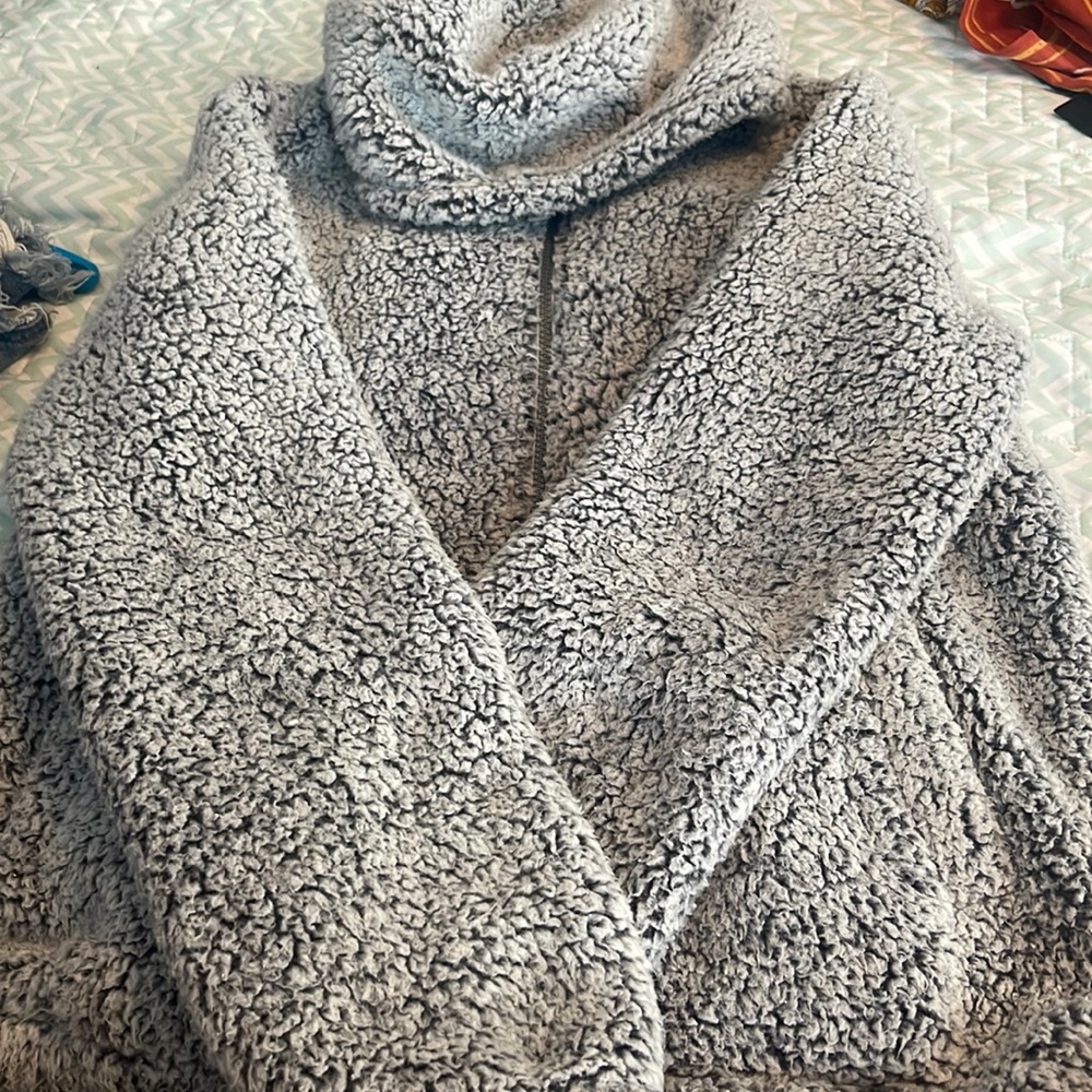 worn once gray plush jacket
